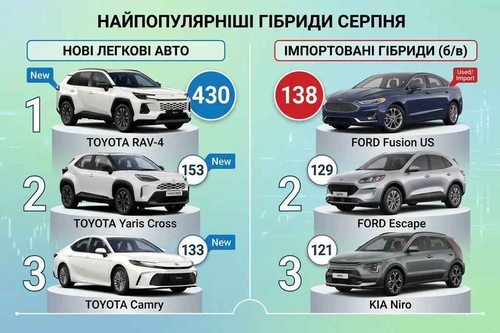 Названо ТОП-3 нових та вживаних моделей серпня